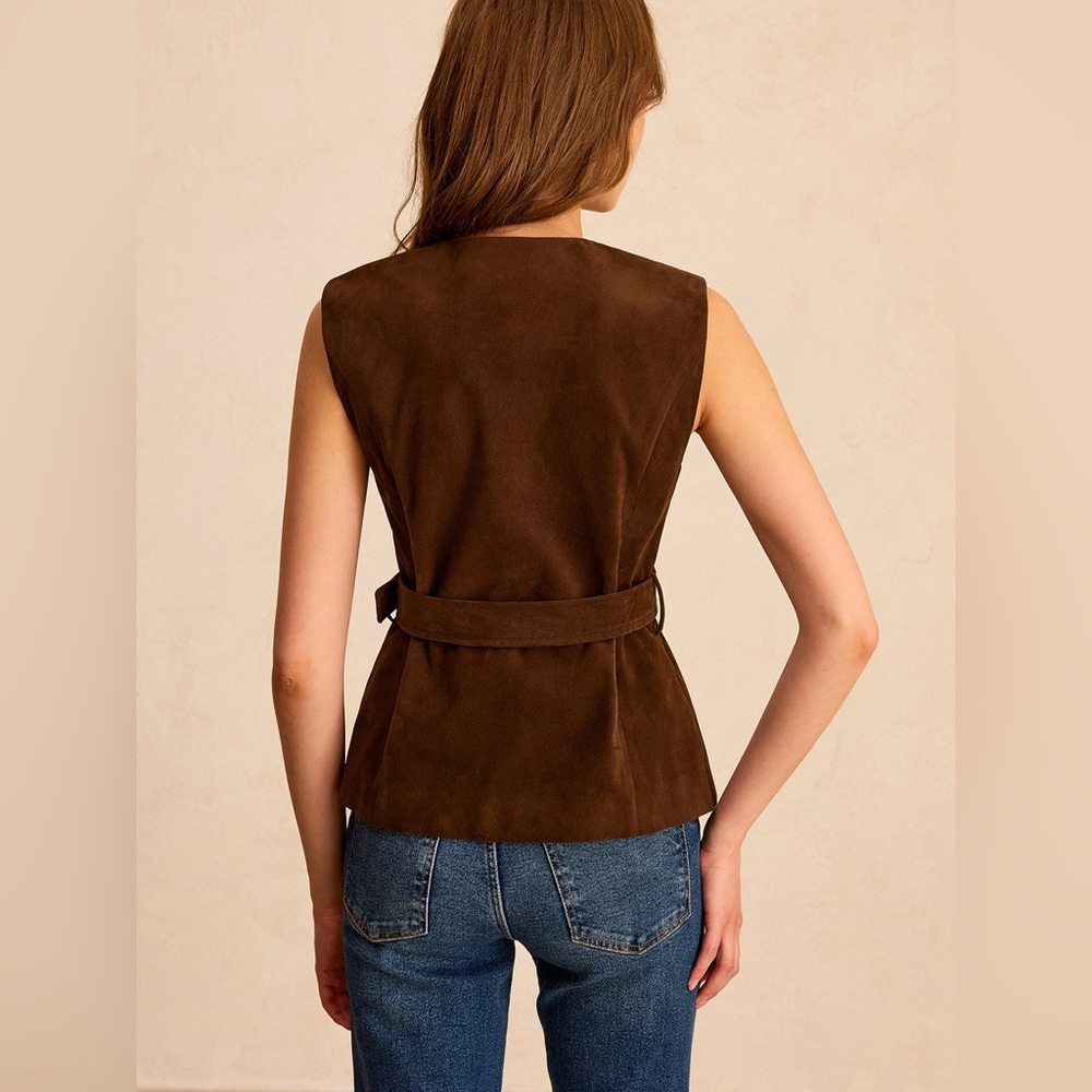 Commense Suede Effect Vest with Belt - Picture 5 of 17